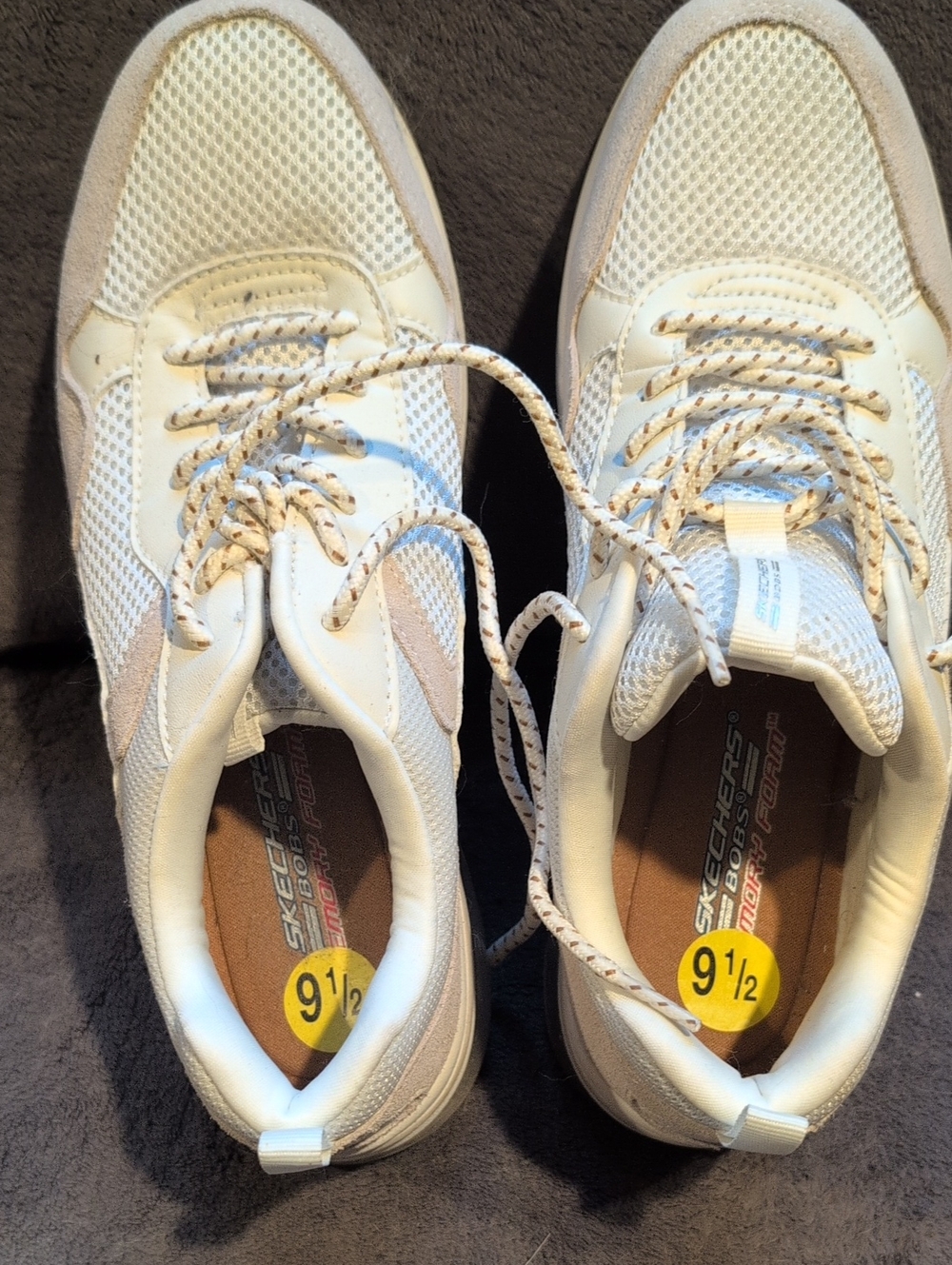 Skechers Women’s Lace-Up Mesh Sneakers in White and Tan